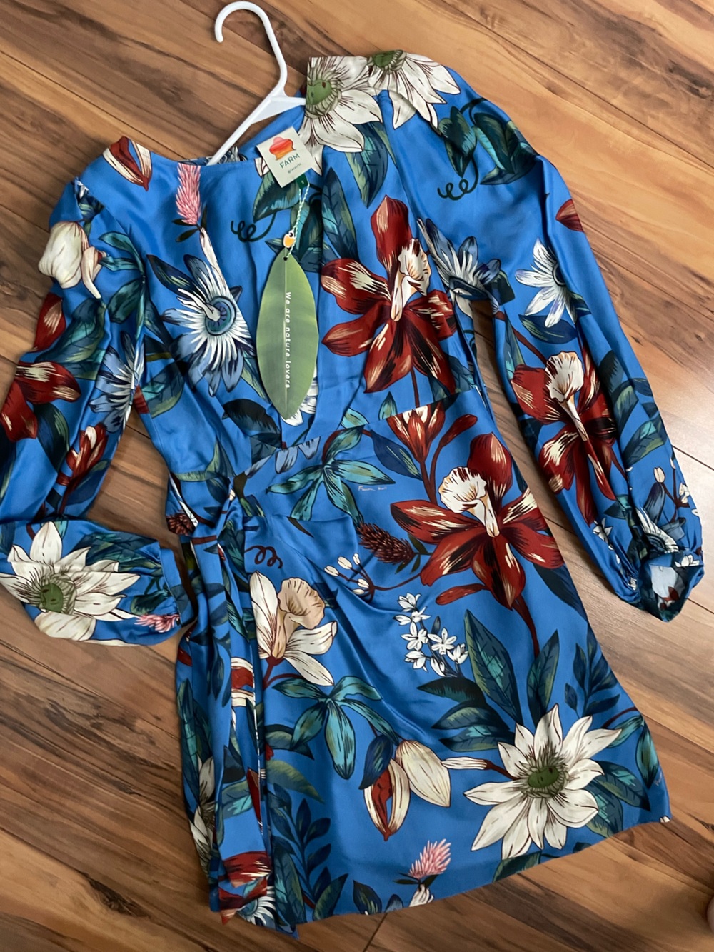 Farm Rio original Sapphire Blue Floral Wrap Dress S New with tags